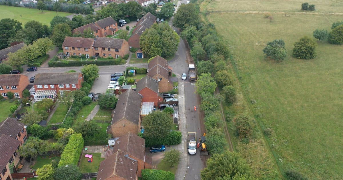Aerial view of houses and fields in Bedfordshire