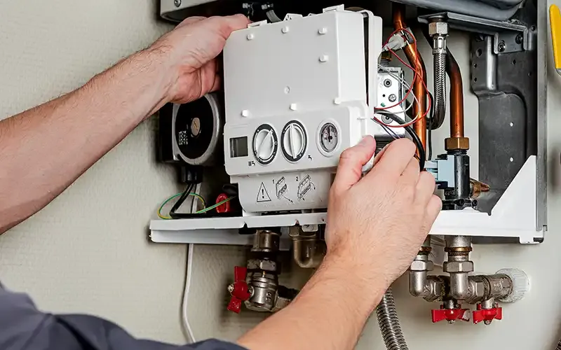 Gas Safe engineer carrying out a boiler service
