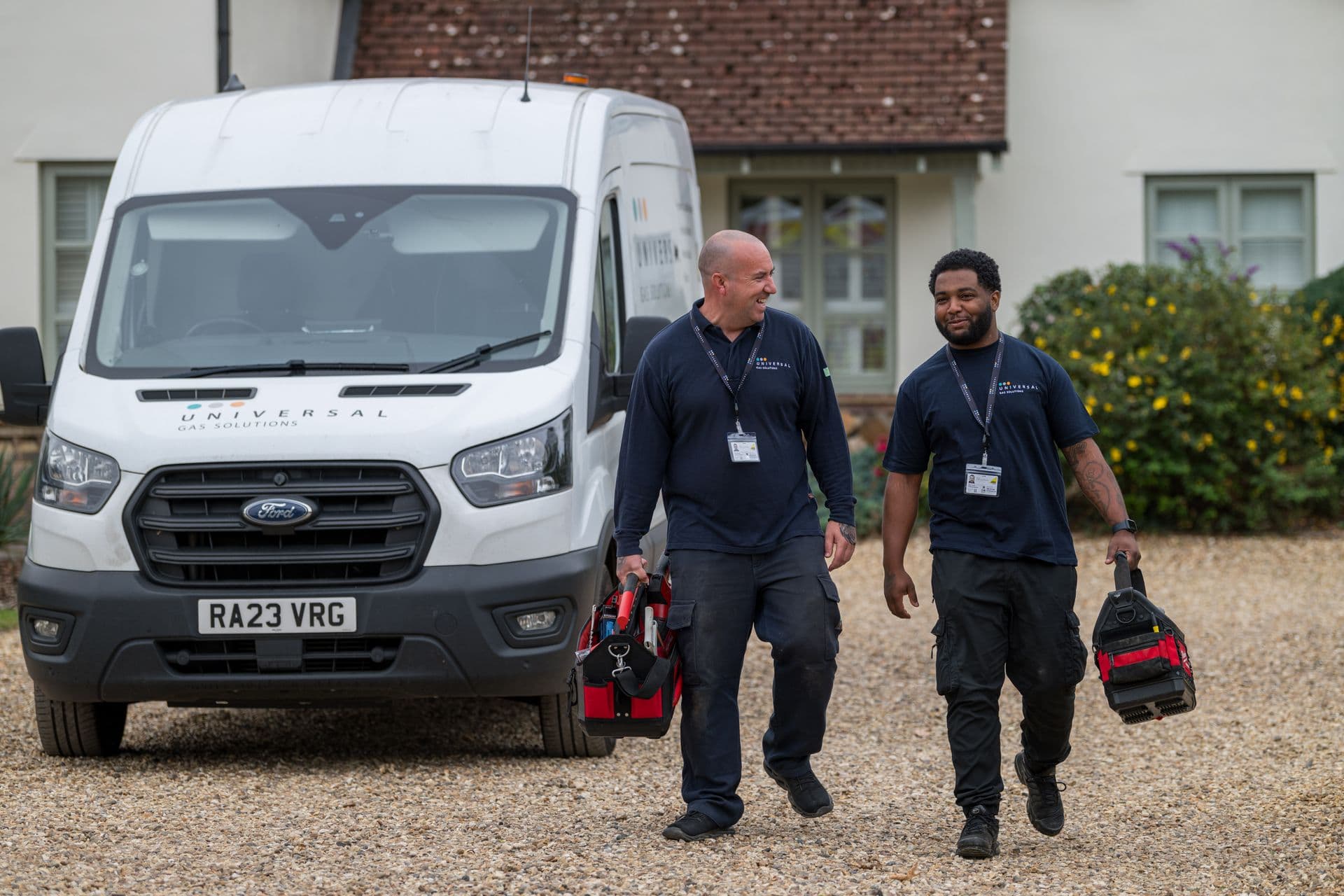 Engineers arriving at a property