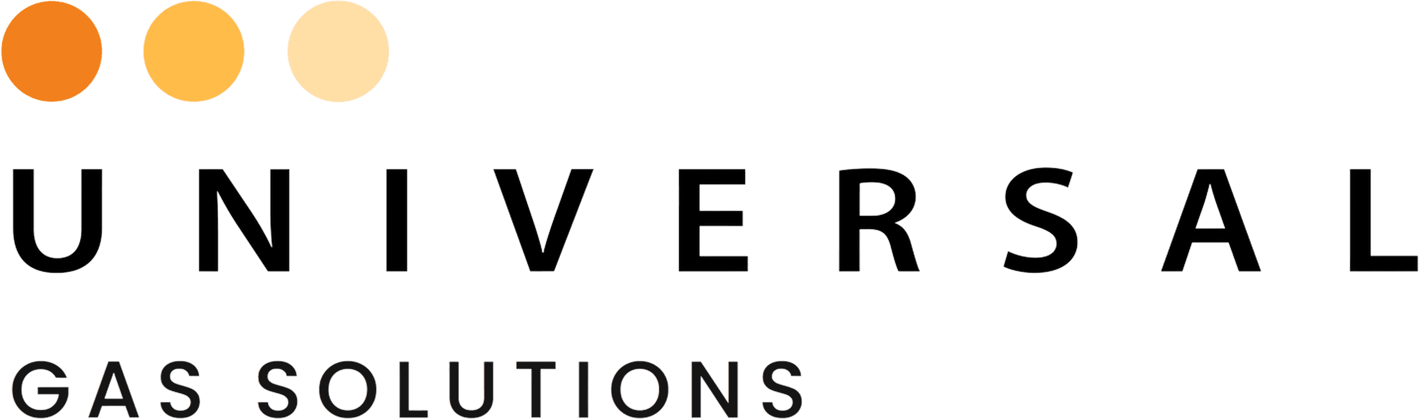 Universal Gas Solutions logo: three amber dots above the wordmark in black.