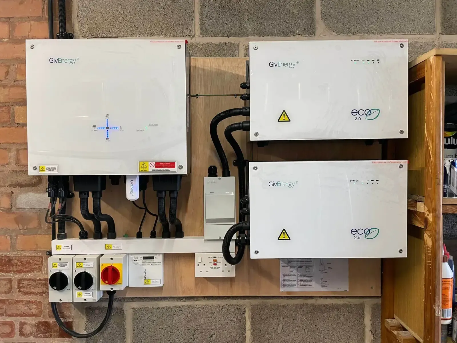 Battery storage installed on a plant room wall